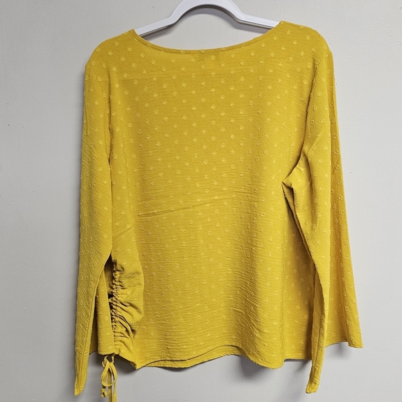 Counterparts Mustard Yellow Swiss Dot Long Sleeve Side Scrunch Blouse - Picture 5 of 6